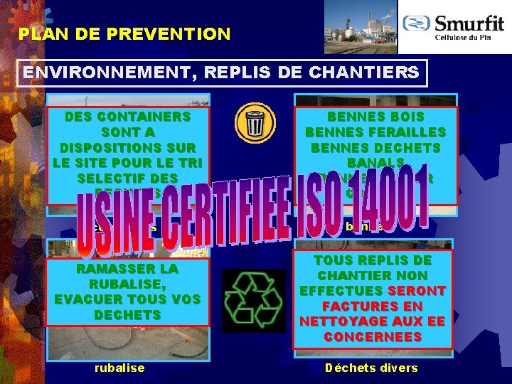 PLAN DE PREVENTION ENVIRONNEMENT, REPLIS DE CHANTIERS DES CONTAINERS SONT A DISPOSITIONS SUR LE