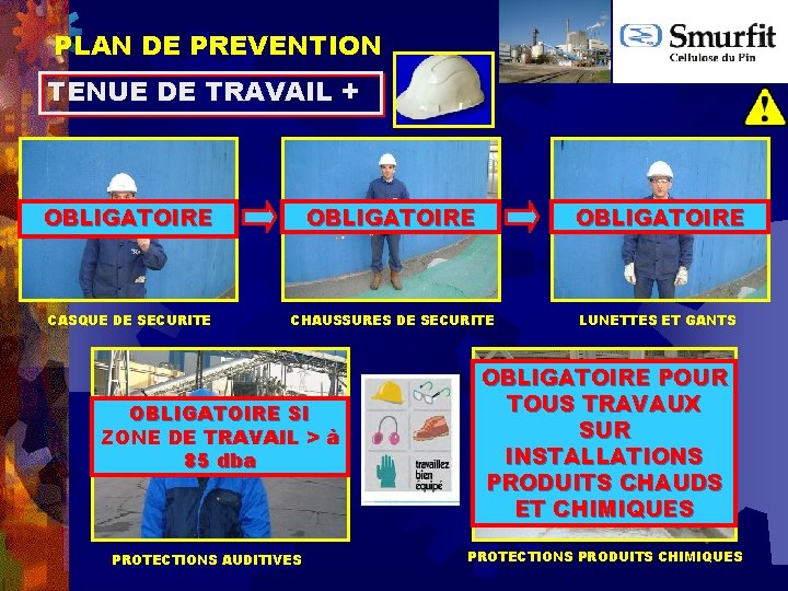 PLAN DE PREVENTION TENUE DE TRAVAIL + OBLIGATOIRE CASQUE DE SECURITE CHAUSSURES DE SECURITE