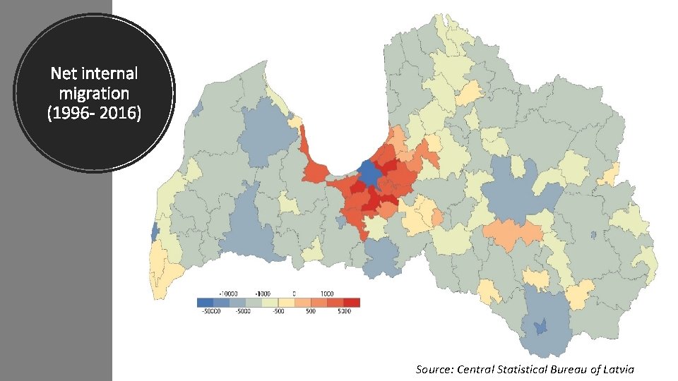 Net internal migration (1996 - 2016) Source: Central Statistical Bureau of Latvia 