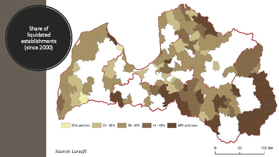 Share of liquidated establishments (since 2000) Source: Lursoft 