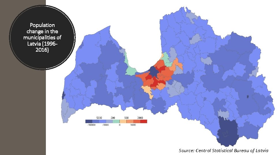 Population change in the municipalities of Latvia (19962016) Source: Central Statistical Bureau of Latvia