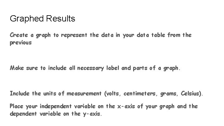 Graphed Results Create a graph to represent the data in your data table from