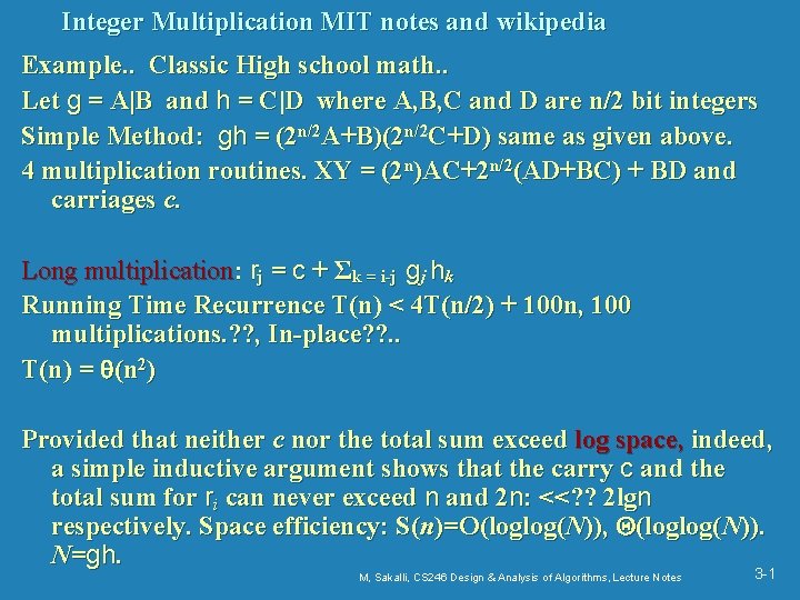 Notes On The Analysis Of Multiplication Algorithms Dr