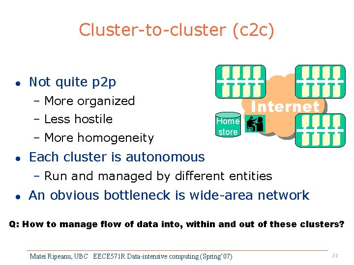 Cluster-to-cluster (c 2 c) l Not quite p 2 p – More organized –
