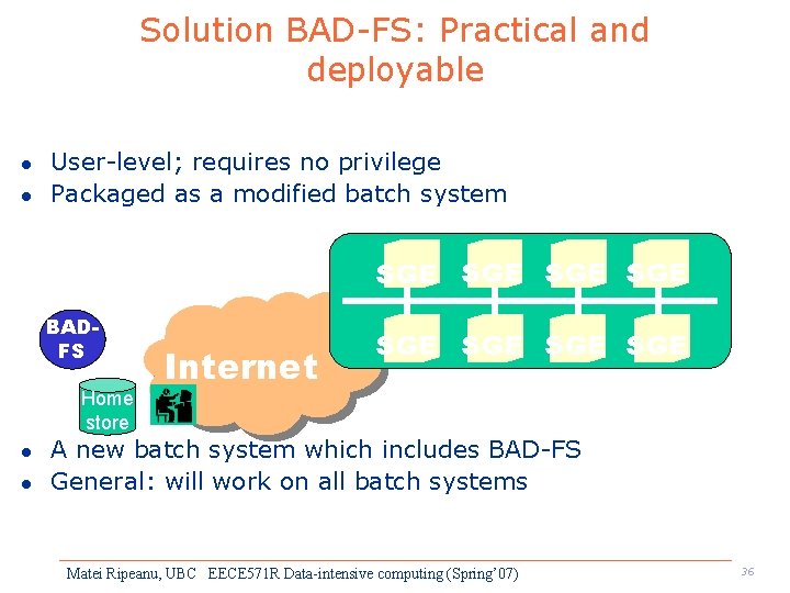 Solution BAD-FS: Practical and deployable l l User-level; requires no privilege Packaged as a