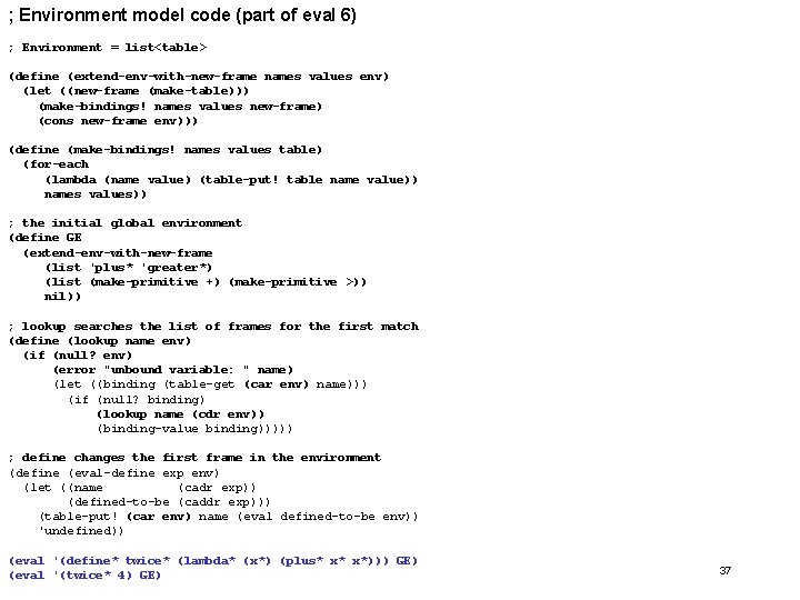 ; Environment model code (part of eval 6) ; Environment = list<table> (define (extend-env-with-new-frame