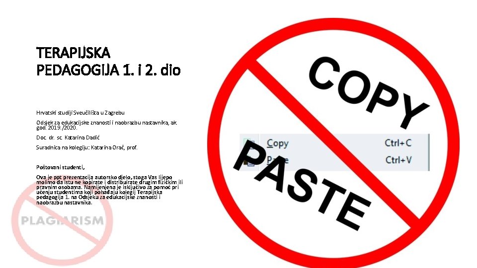 TERAPIJSKA PEDAGOGIJA 1. i 2. dio Hrvatski studiji Sveučilišta u Zagrebu Odsjek za edukacijske