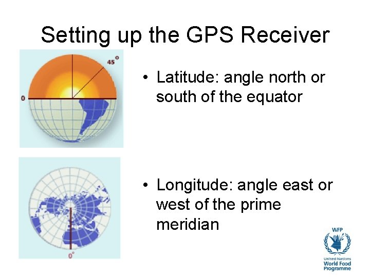 Setting up the GPS Receiver • Latitude: angle north or south of the equator