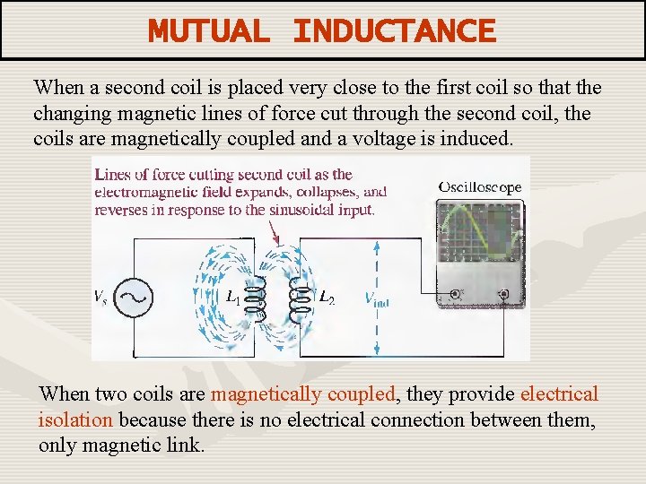 MUTUAL INDUCTANCE When a second coil is placed very close to the first coil