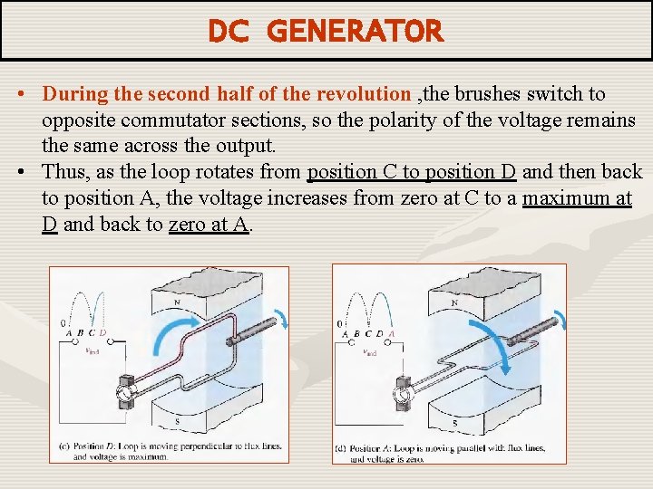 DC GENERATOR • During the second half of the revolution , the brushes switch