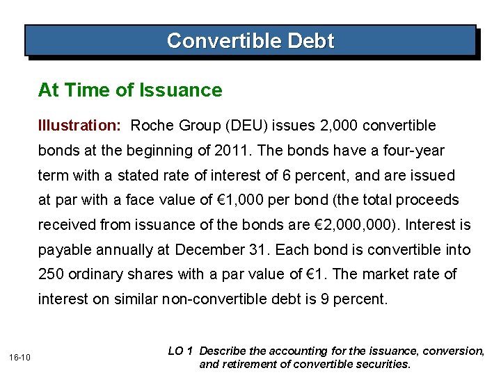 Convertible Debt At Time of Issuance Illustration: Roche Group (DEU) issues 2, 000 convertible