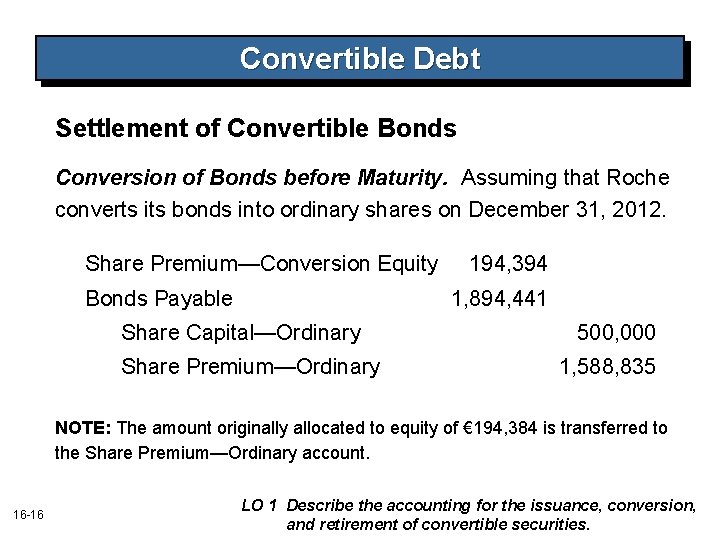 Convertible Debt Settlement of Convertible Bonds Conversion of Bonds before Maturity. Assuming that Roche