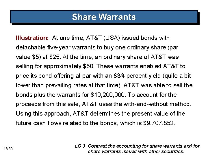 Share Warrants Illustration: At one time, AT&T (USA) issued bonds with detachable five-year warrants