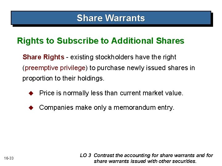 Share Warrants Rights to Subscribe to Additional Shares Share Rights - existing stockholders have