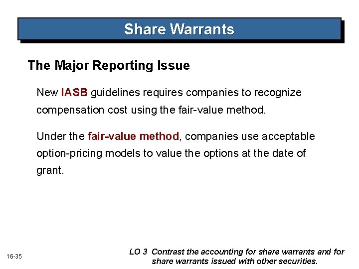 Share Warrants The Major Reporting Issue New IASB guidelines requires companies to recognize compensation
