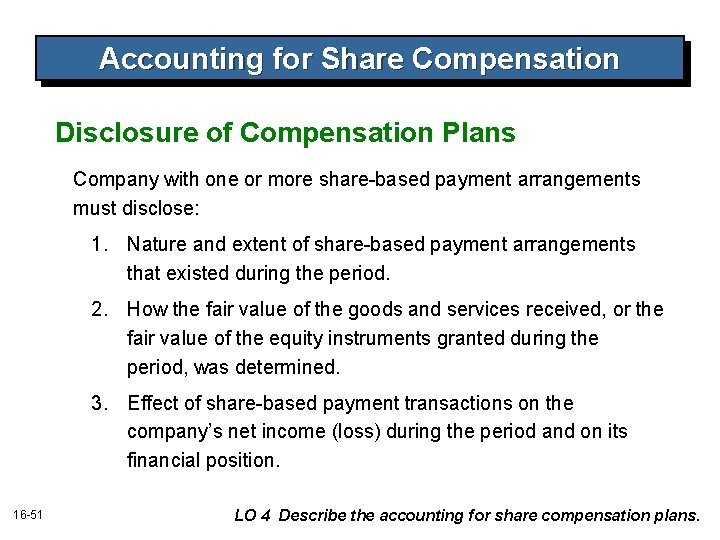 Accounting for Share Compensation Disclosure of Compensation Plans Company with one or more share-based