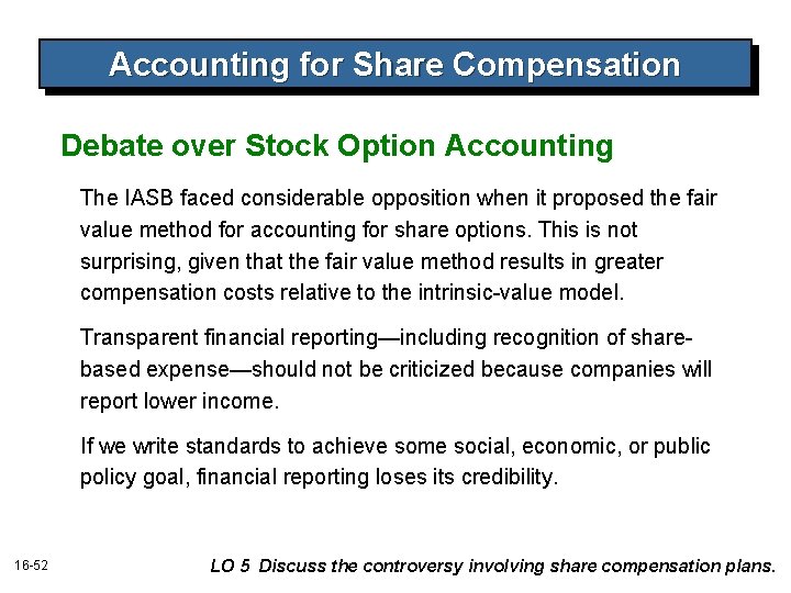 Accounting for Share Compensation Debate over Stock Option Accounting The IASB faced considerable opposition
