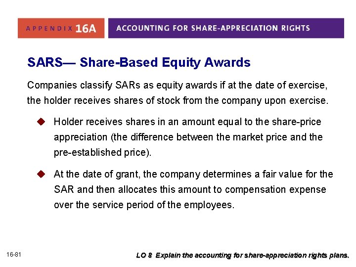 SARS— Share-Based Equity Awards Companies classify SARs as equity awards if at the date