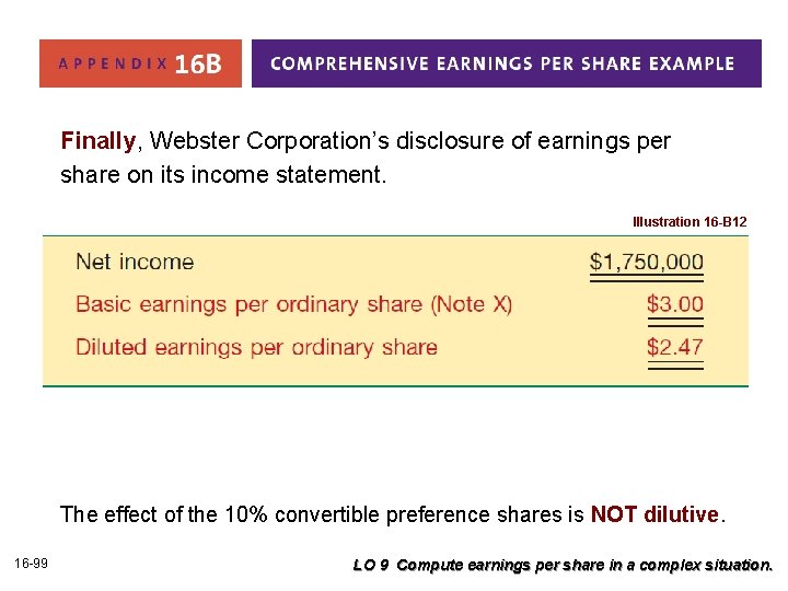 Finally, Webster Corporation’s disclosure of earnings per share on its income statement. Illustration 16