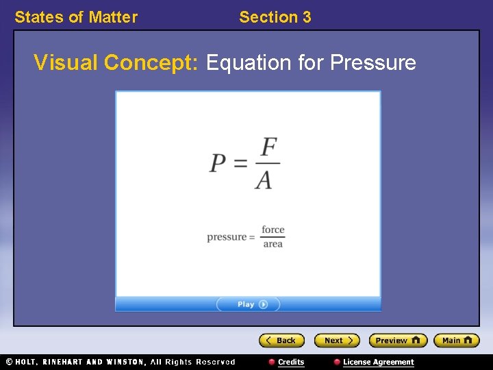 States of Matter Section 3 Visual Concept: Equation for Pressure 