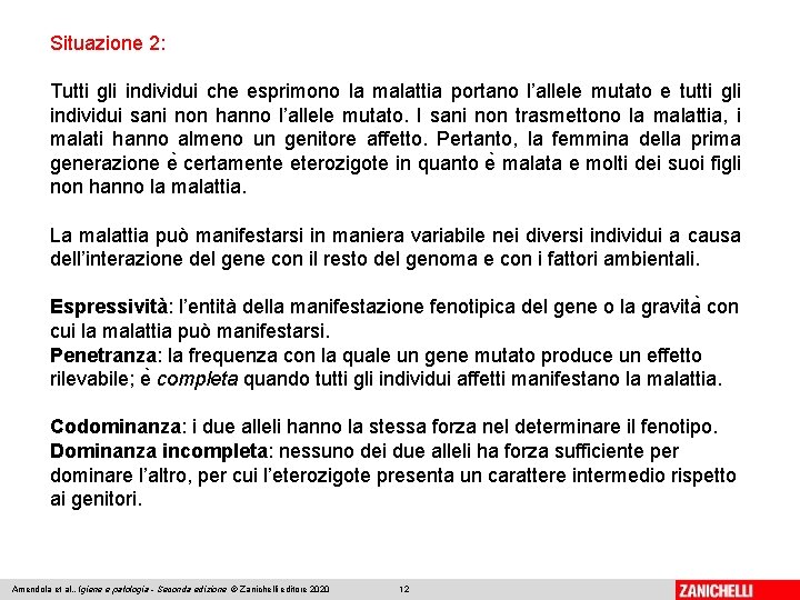 Situazione 2: Tutti gli individui che esprimono la malattia portano l’allele mutato e tutti