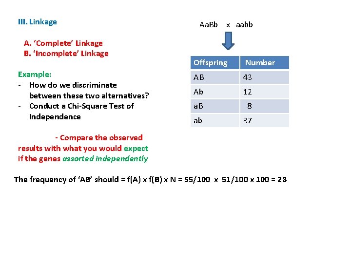 III. Linkage A. ‘Complete’ Linkage B. ‘Incomplete’ Linkage Example: - How do we discriminate