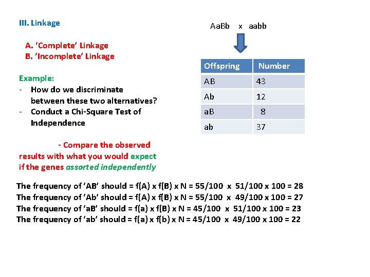 III. Linkage A. ‘Complete’ Linkage B. ‘Incomplete’ Linkage Example: - How do we discriminate