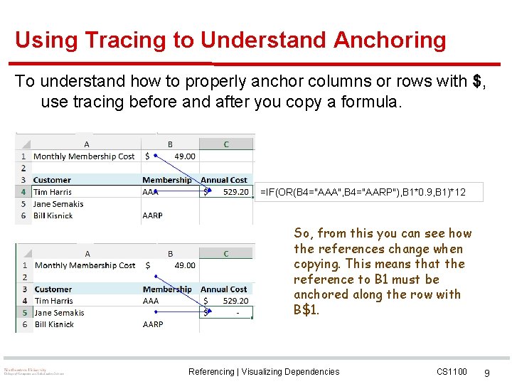 Using Tracing to Understand Anchoring To understand how to properly anchor columns or rows