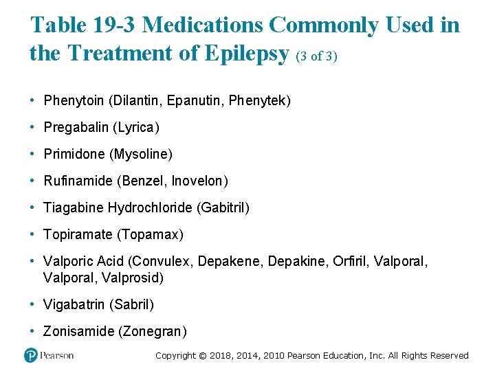 Table 19 -3 Medications Commonly Used in the Treatment of Epilepsy (3 of 3)