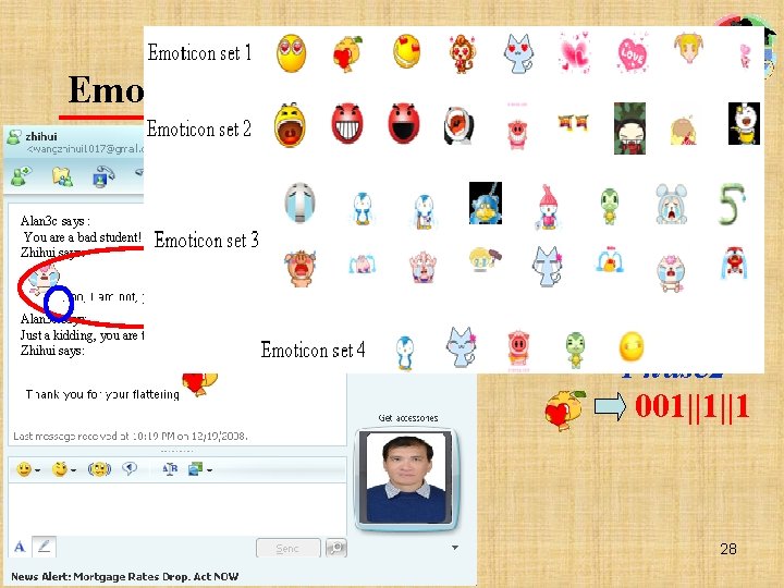 Emoticon-based steganography in chat Alan 3 c says : You are a bad student!