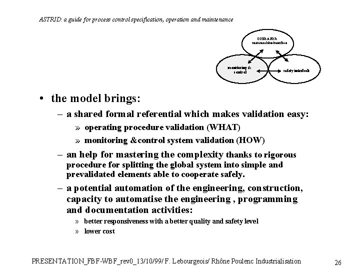 ASTRID: a guide for process control specification, operation and maintenance OPERATOR man machine interface