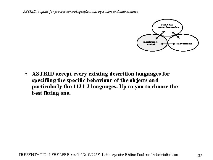 ASTRID: a guide for process control specification, operation and maintenance OPERATOR man machine interface