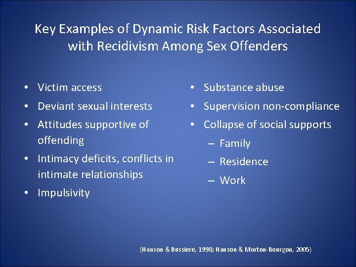 Key Examples of Dynamic Risk Factors Associated with Recidivism Among Sex Offenders • Victim Key Examples of Dynamic Risk Factors Associated with Recidivism Among Sex Offenders • Victim