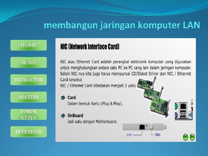membangun jaringan komputer LAN HOME SK/KD INDIKATOR MATERI UNJUK KERJA REFERENSI 