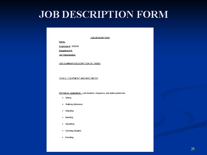 JOB DESCRIPTION FORM 25 