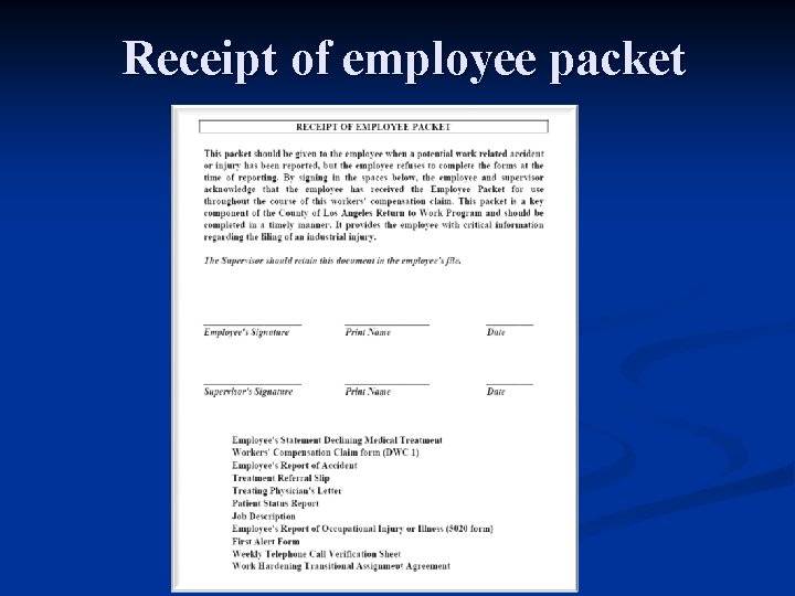 Receipt of employee packet 29 