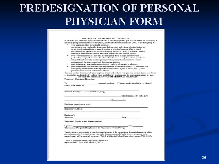 PREDESIGNATION OF PERSONAL PHYSICIAN FORM 36 