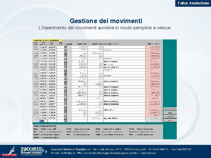 Fallco Anatocismo Gestione dei movimenti L’inserimento dei movimenti avviene in modo semplice e veloce
