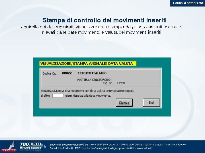 Fallco Anatocismo Stampa di controllo dei movimenti inseriti controllo dei dati registrati, visualizzando o