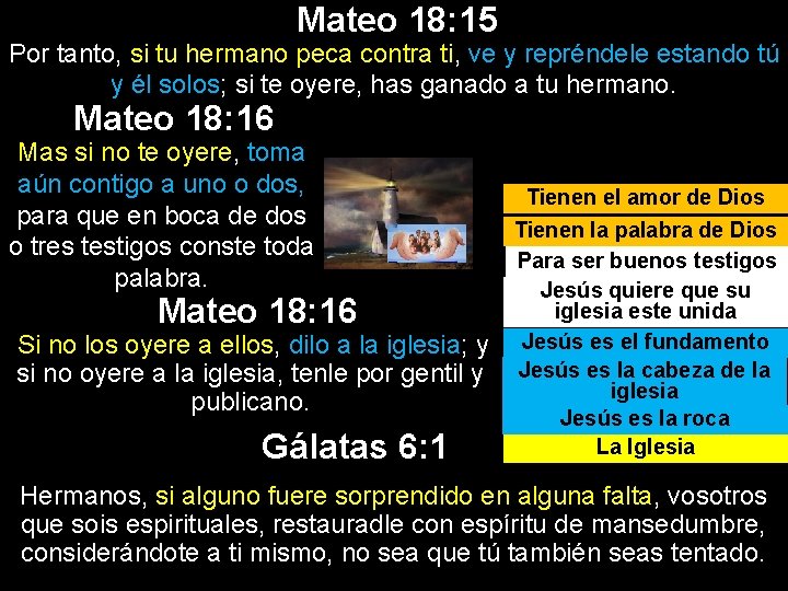 Mateo 18: 15 Por tanto, si tu hermano peca contra ti, ve y repréndele