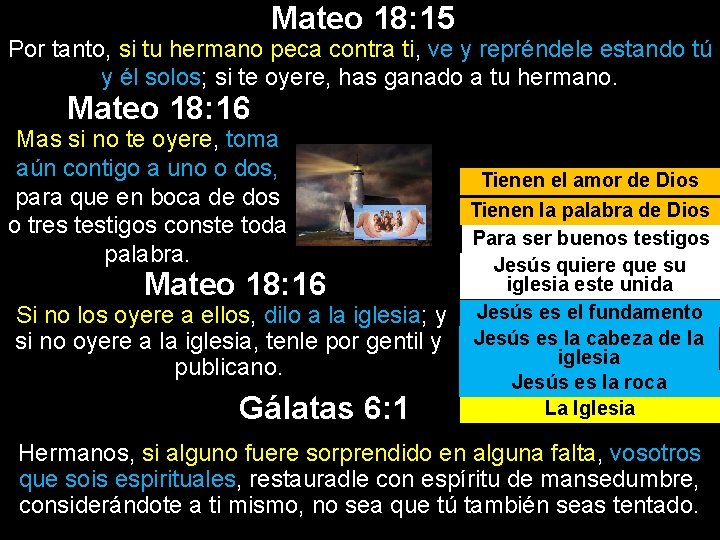 Mateo 18: 15 Por tanto, si tu hermano peca contra ti, ve y repréndele