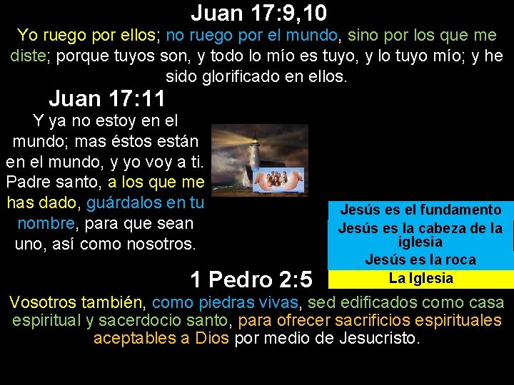 Juan 17: 9, 10 Yo ruego por ellos; no ruego por el mundo, sino