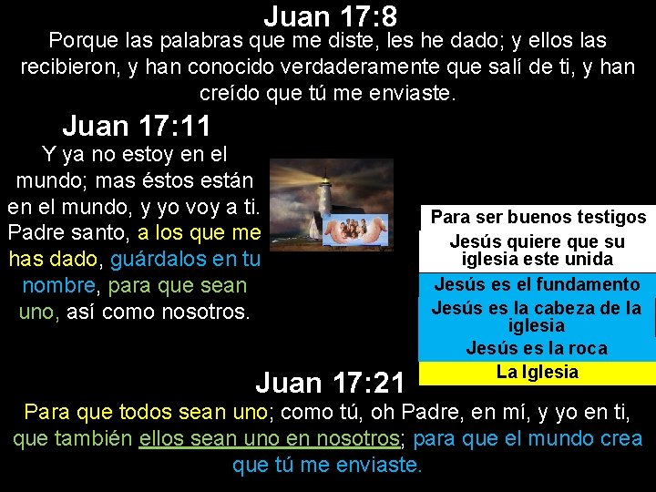 Juan 17: 8 Porque las palabras que me diste, les he dado; y ellos