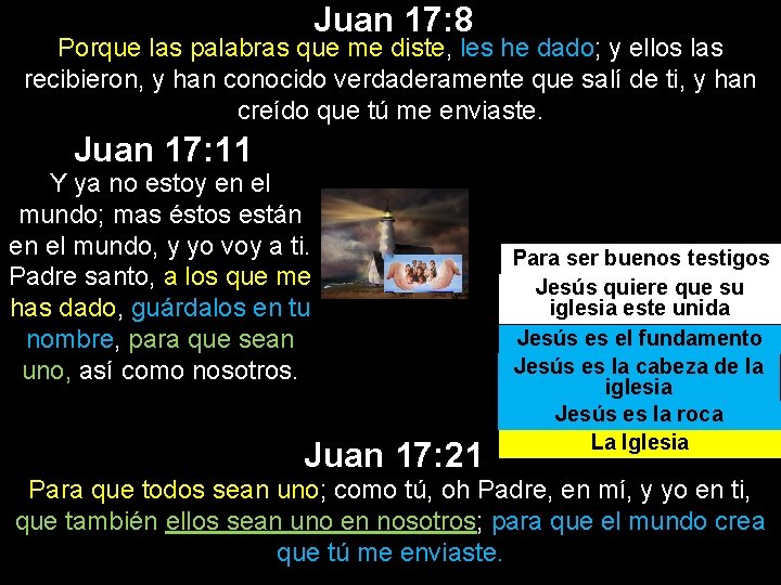 Juan 17: 8 Porque las palabras que me diste, les he dado; y ellos