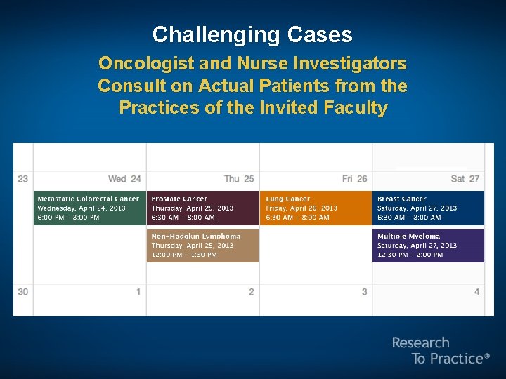 Challenging Cases Oncologist and Nurse Investigators Consult on Actual Patients from the Practices of