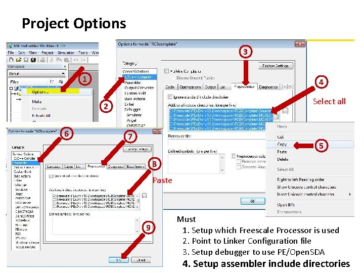 Project Options 3 1 4 Select all 2 6 7 5 8 Paste 3