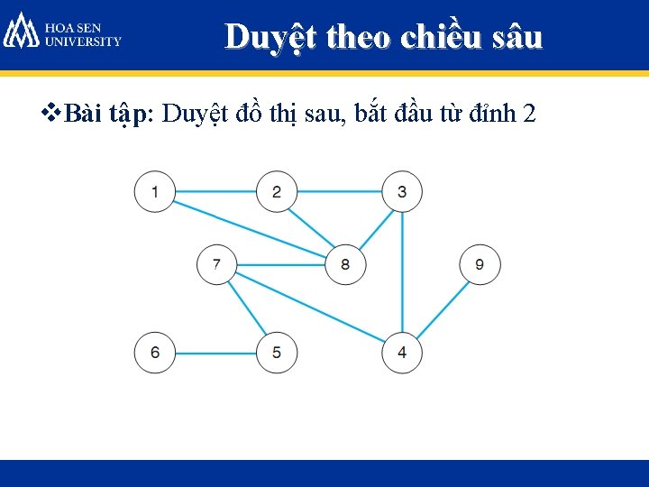 Duyệt theo chiều sâu v. Bài tập: Duyệt đồ thị sau, bắt đầu từ