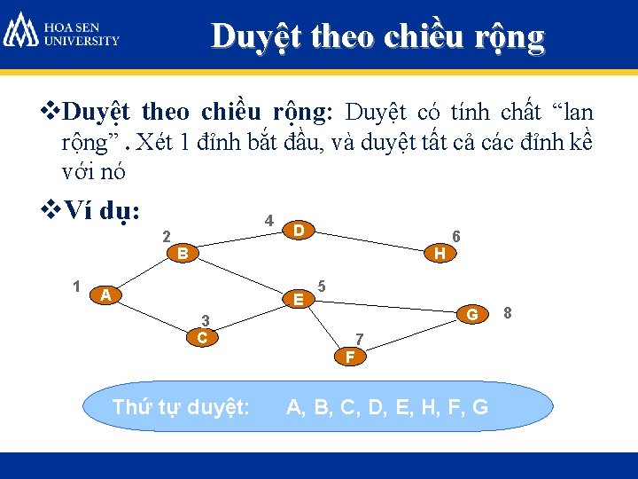 Duyệt theo chiều rộng v. Duyệt theo chiều rộng: Duyệt có tính chất “lan