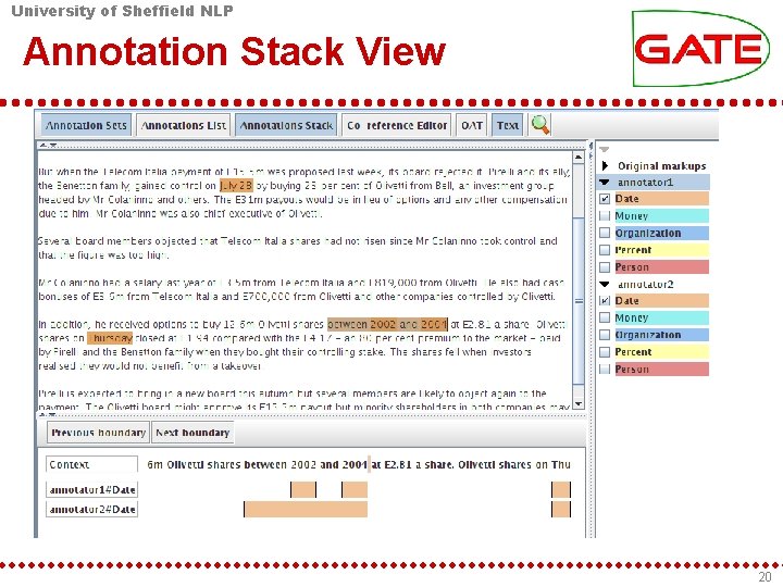 University of Sheffield NLP Annotation Stack View 20 