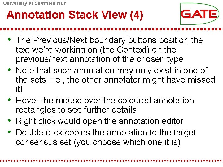 University of Sheffield NLP Annotation Stack View (4) • The Previous/Next boundary buttons position